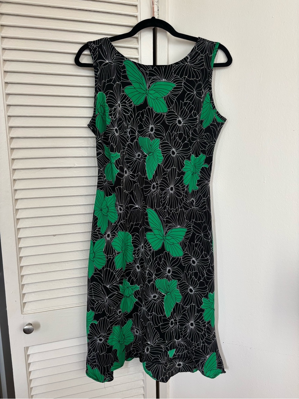 Jessica Black Midi Dress with Green Butterfly Print